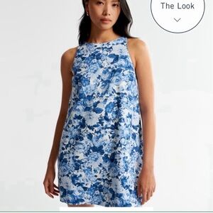 Abercrombie & Fitch Blue Floral Linen Mini Shift Dress
